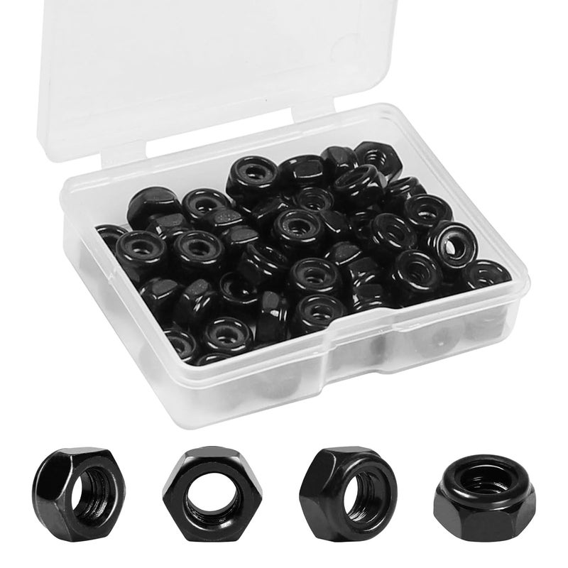 Yinpecly 50Pcs #6-32 Nylon Insert Hex Lock Nuts 304 Stainless Steel Locknuts Self-Locking Nut, Standard Inch Threaded Nylock Nuts, Hex Drive, Zinc Plated Black - Image 1